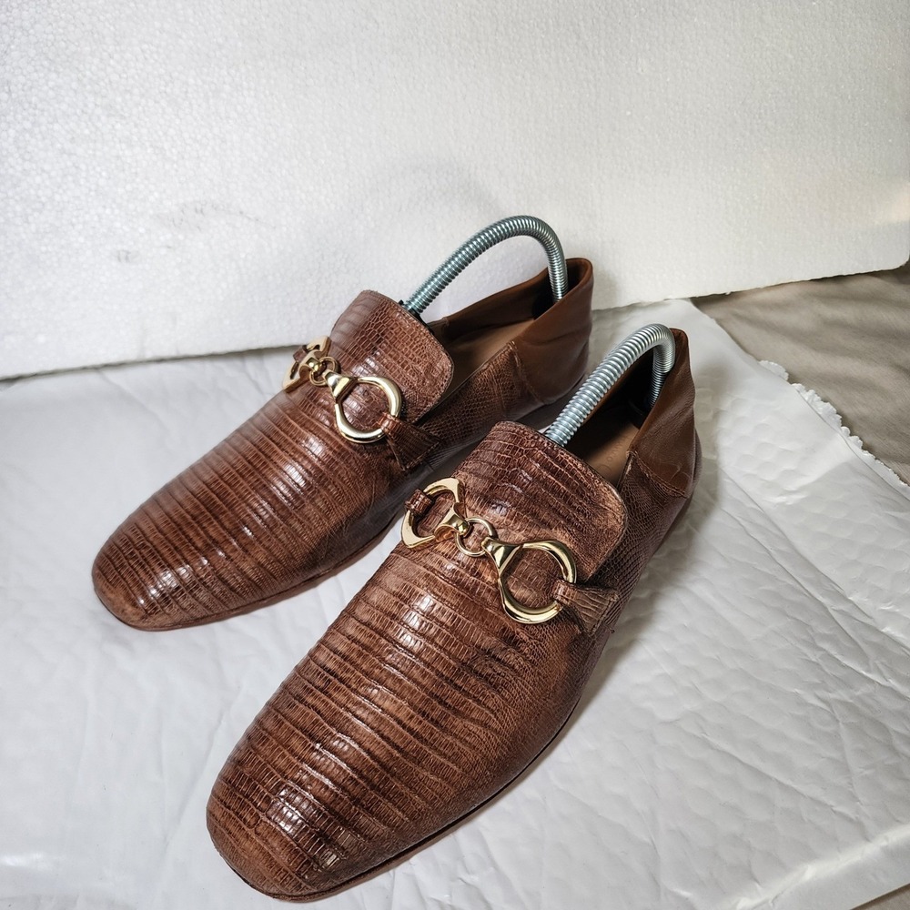 Franco Cuadra Lizard Skin Bit Loafers Mens 27 Brown Excellent Exotic Handmade